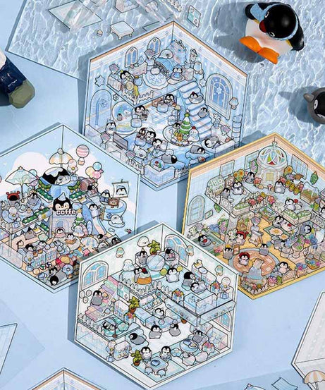 Penguin Holiday Collection DIY 3D Scene Stickers 4 Cute Miniature Scenes