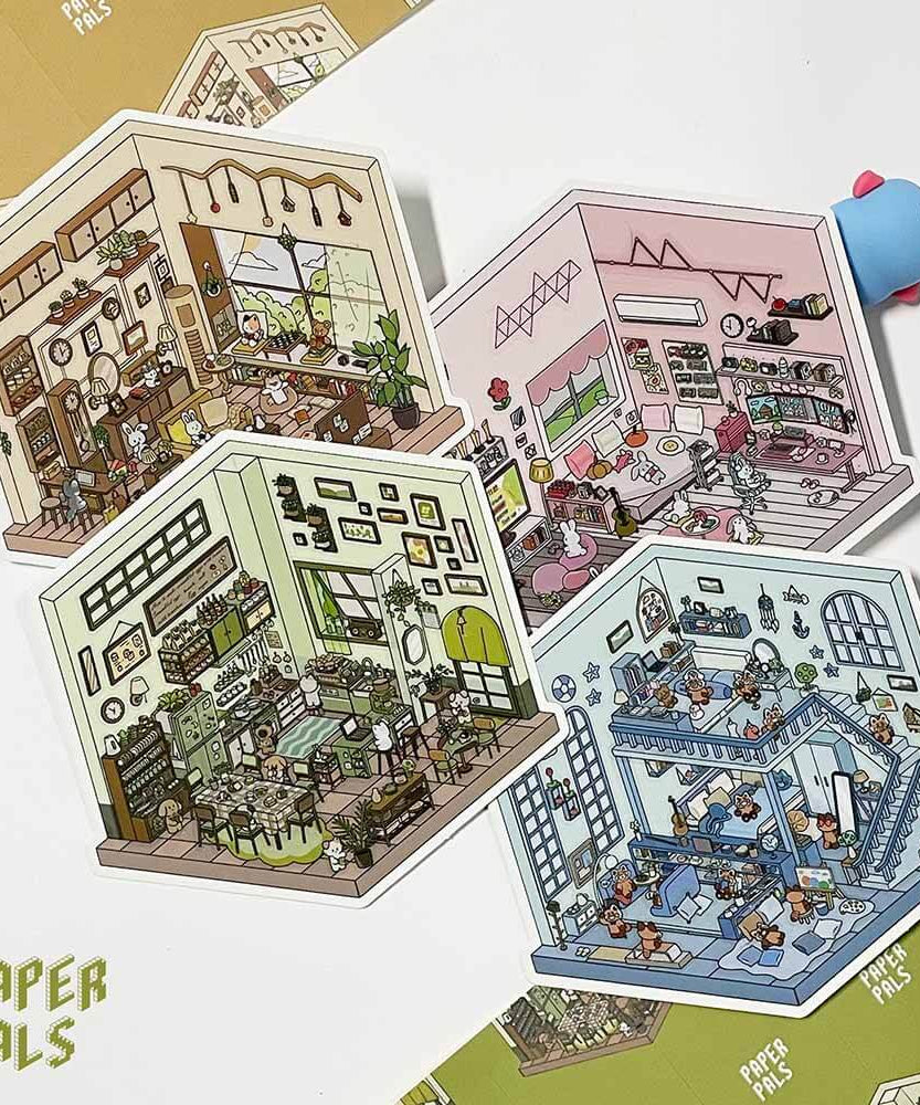 Life Party Series Scene Stickers 4 Cute Miniature Scenes
