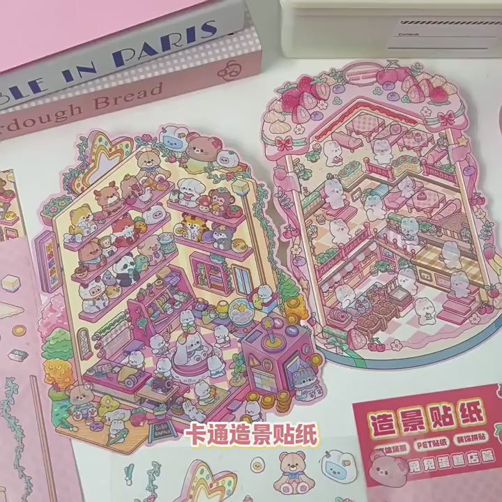 Bunny Land DIY 3D Scene Stickers 2 Cute Miniature Scenes