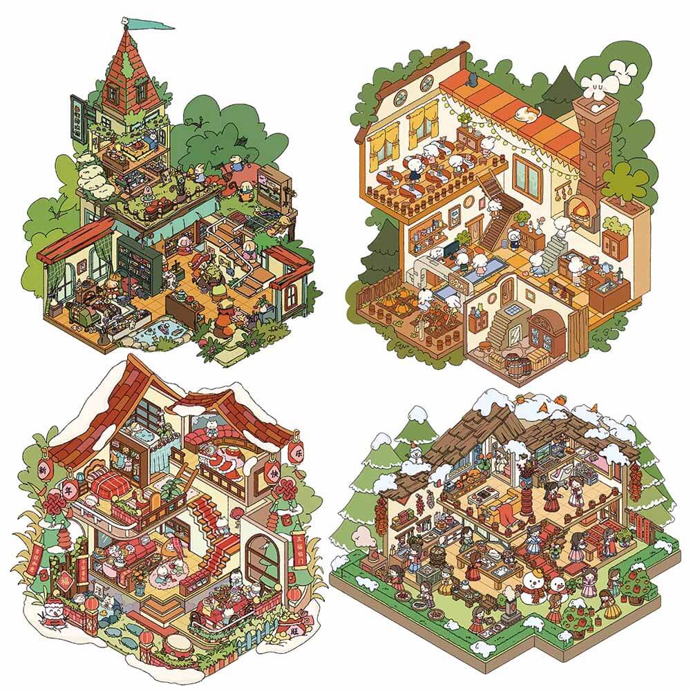 Magic Potion Shop DIY 3D Scene Stickers 4 Cute Miniature Scenes