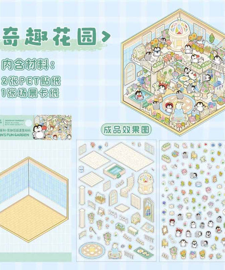 Penguin Holiday Collection DIY 3D Scene Stickers 4 Cute Miniature Scenes