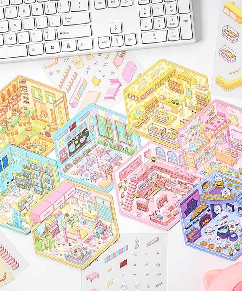 Wonderful House DIY 3D Sticker Collection - 8 Cute Miniature Scenes
