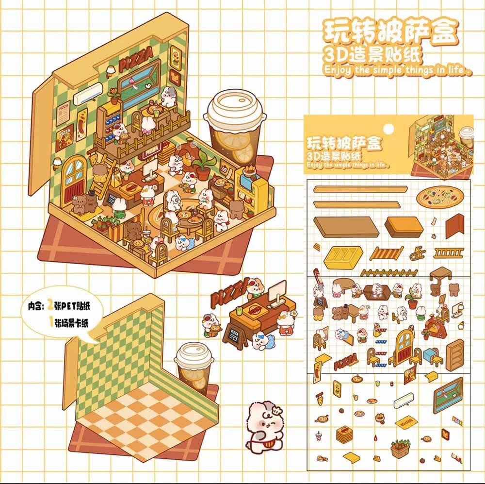 Fun Box Collection DIY 3D Scene Stickers 4 Cute Miniature Scenes