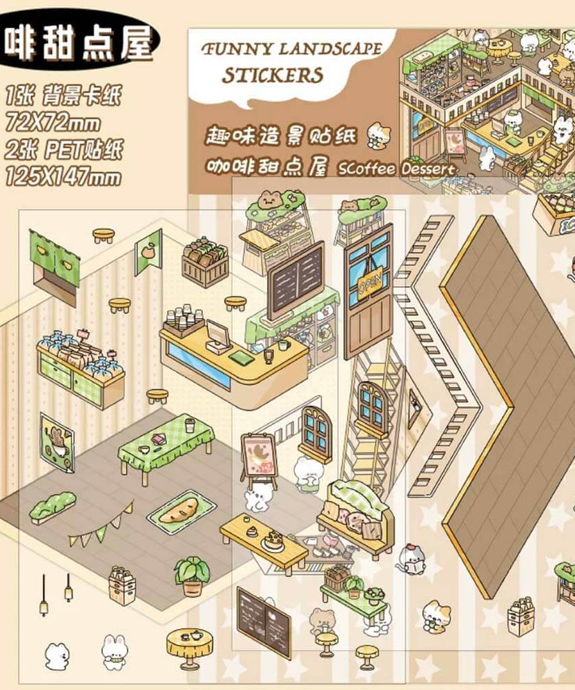 Mini World DIY 3D Scene Stickers - 4 Cute Miniature Scenes