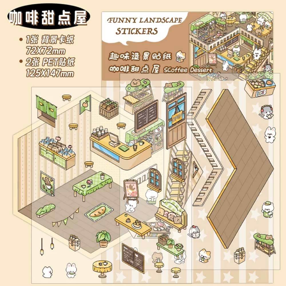 Mini World DIY 3D Scene Stickers - 4 Cute Miniature Scenes
